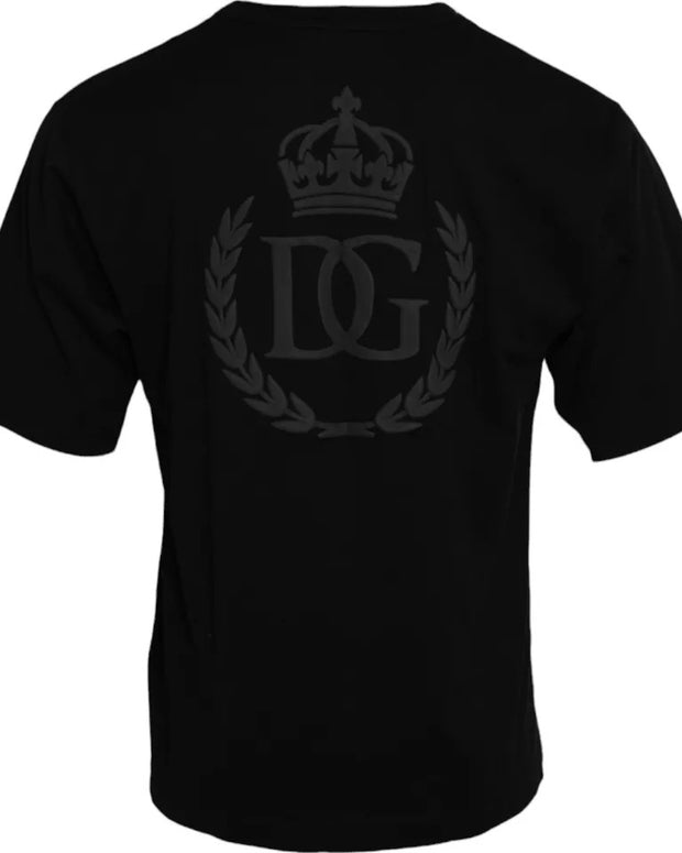 Black Logo Embossed Cotton Crew Neck T-shirt