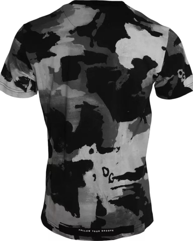 Black White Camouflage Round Neck T-shirt