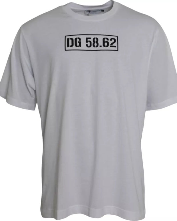 White Logo Round Neck Short Sleeves T-shirt