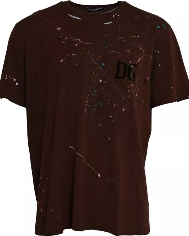 Brown Color Splash Cotton Crew Neck T-shirt