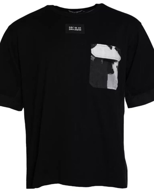 Black Cotton Pocket Short Sleeves Men T-shirt