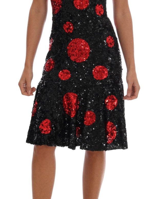Black Red Polka Sequined Shift Dress