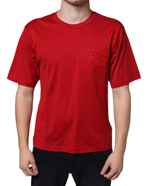Red Cotton DG Logo Print Crew Neck T-shirt