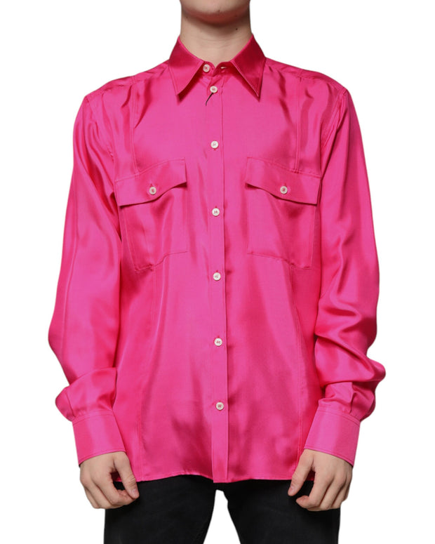 Pink Silk Collared Button Down Men Shirt