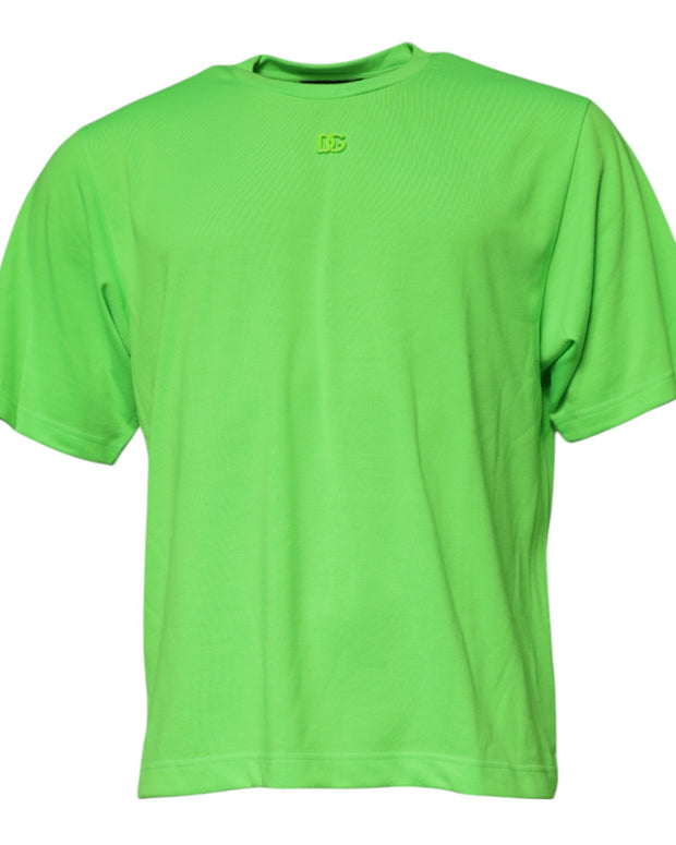Green Logo Polyester Crew Neck T-shirt