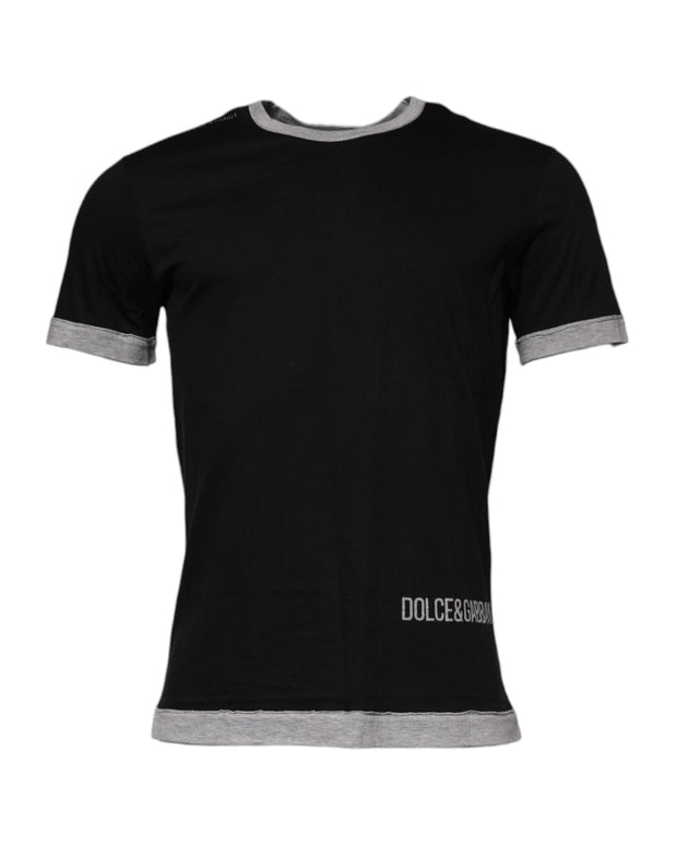 Black Logo Cotton Crew Neck Men Tee T-shirt