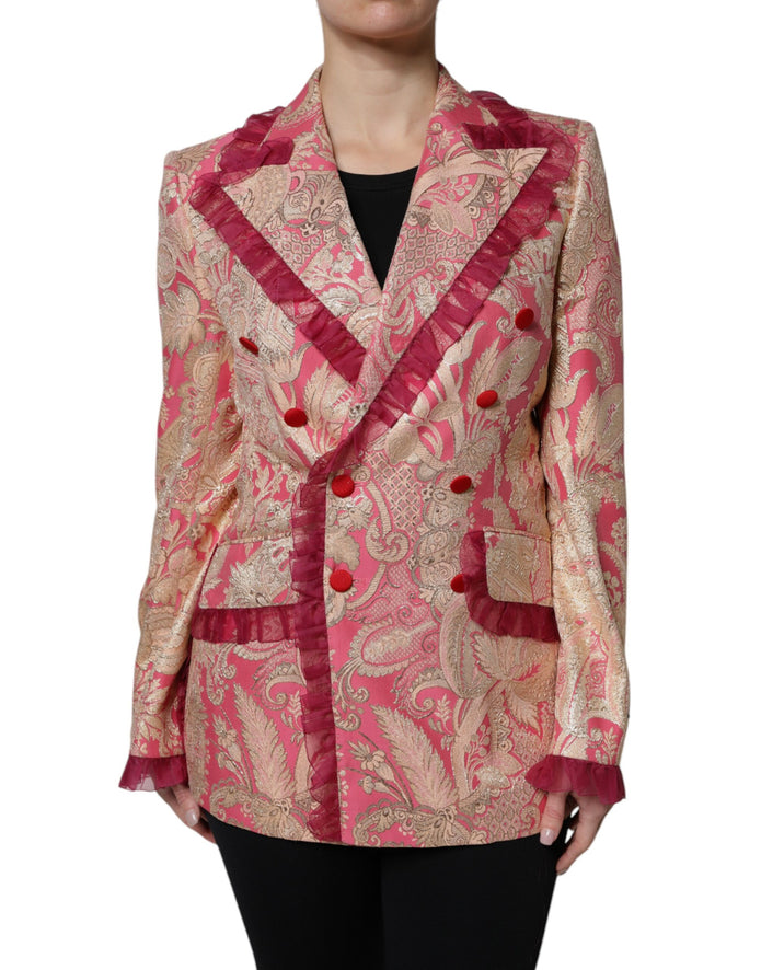 Pink Gold Jacquard Nylon Coat Blazer Jacket
