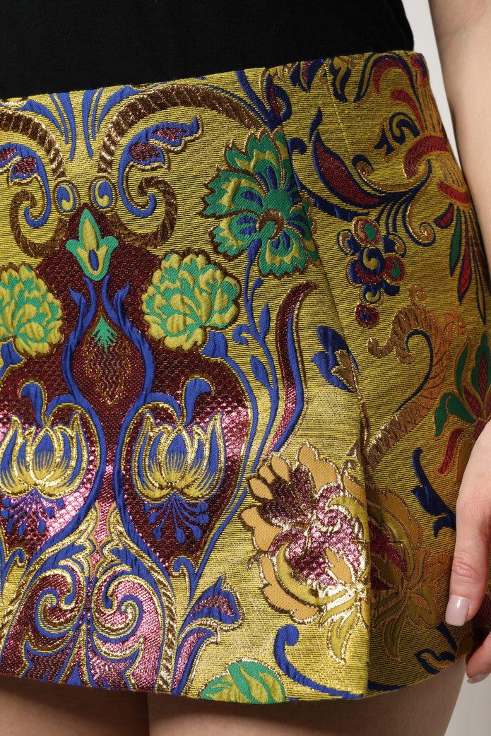 Multicolor Floral Jacquard Mid Waist Mini Skirt