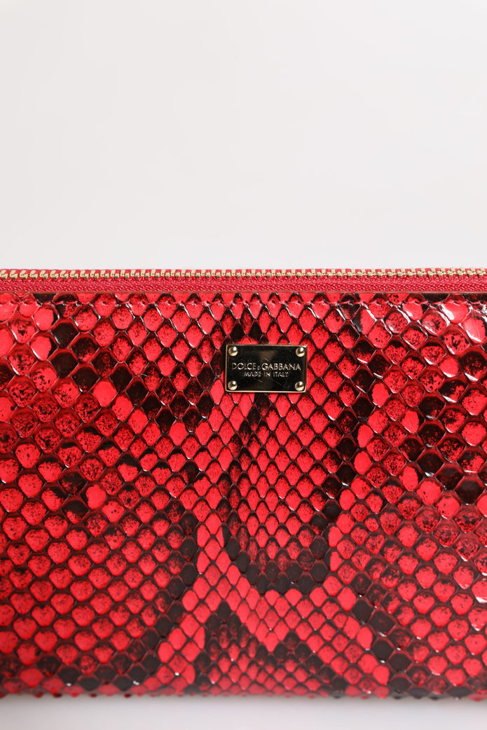 Red Exotic Leather Zip Around Continental Clutch Wallet