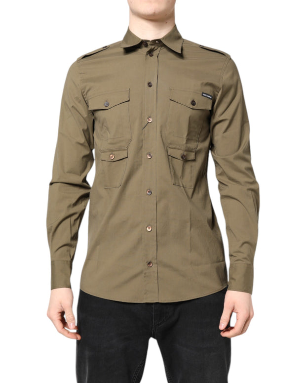 Brown Cotton Stretch Casual Long Sleeves Shirt