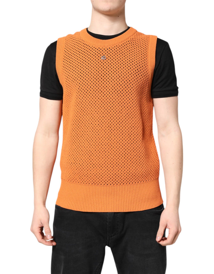 Orange Cashmere Round Neck Sleeveless T-shirt