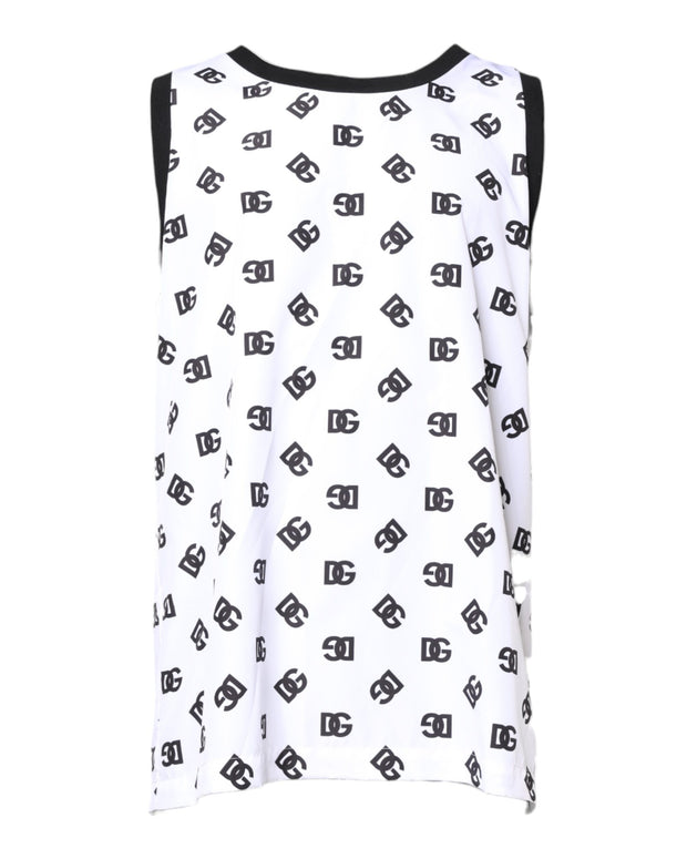 White Polyester Sleeveless DG Logo T-shirt