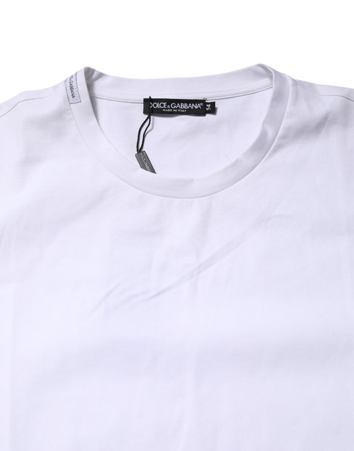 White Cotton Short Sleeves Crew Neck T-shirt