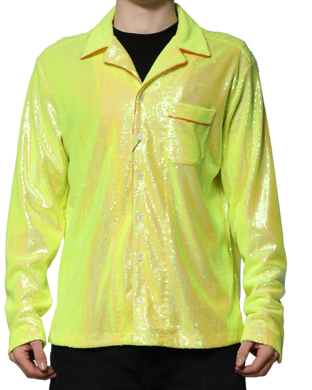 Yellow Sequin Polyester Lounge Casual Shirt
