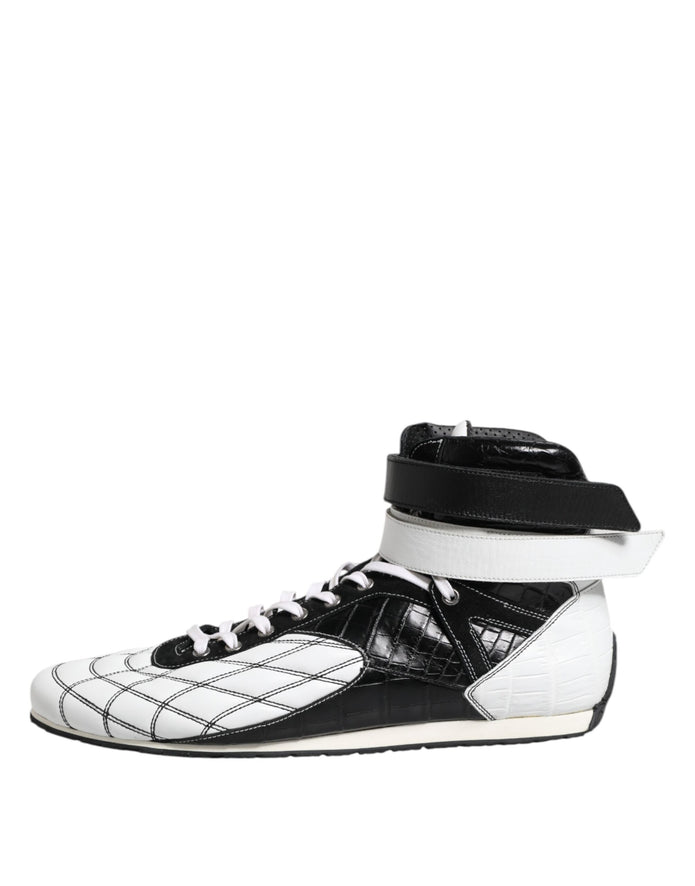Black White Leather High Top Sneakers Shoes