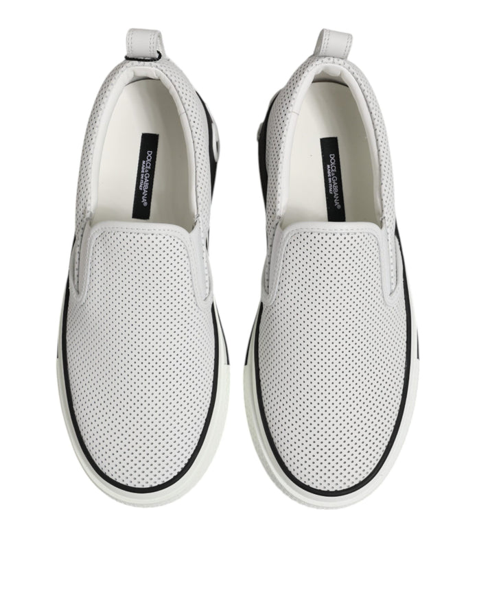 White Dotted Leather Slip On Men Sneakers Shoes