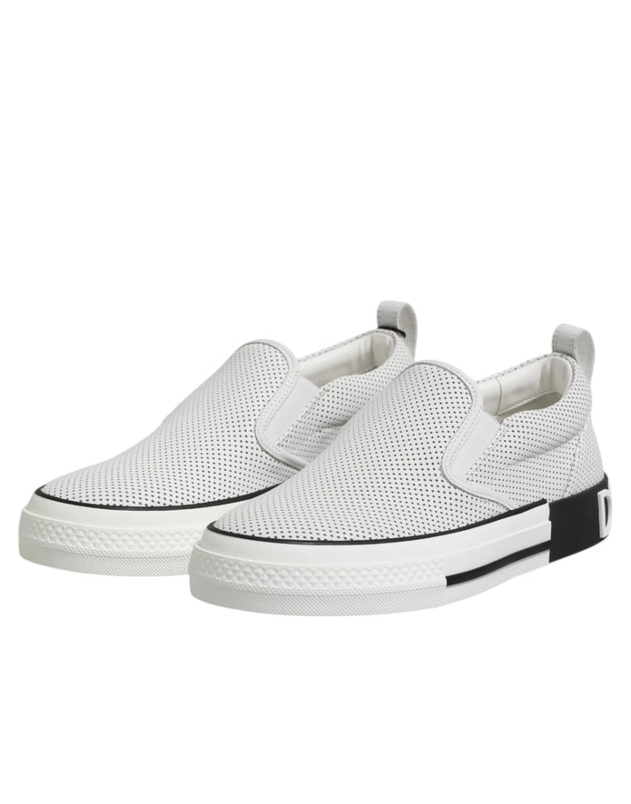 White Dotted Leather Slip On Men Sneakers Shoes