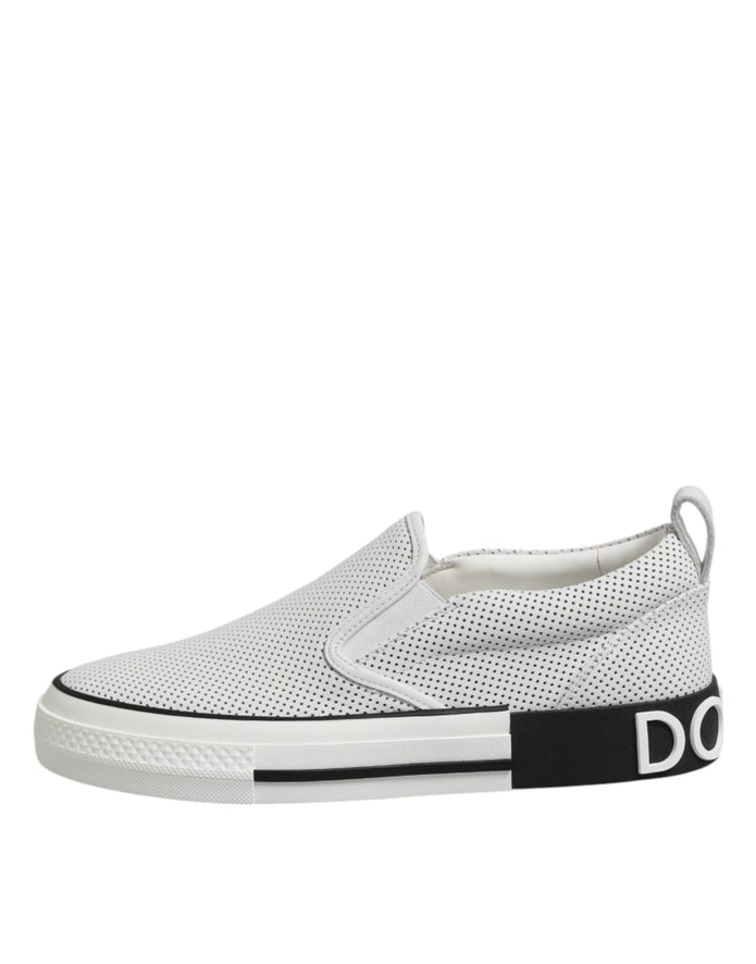 White Dotted Leather Slip On Men Sneakers Shoes
