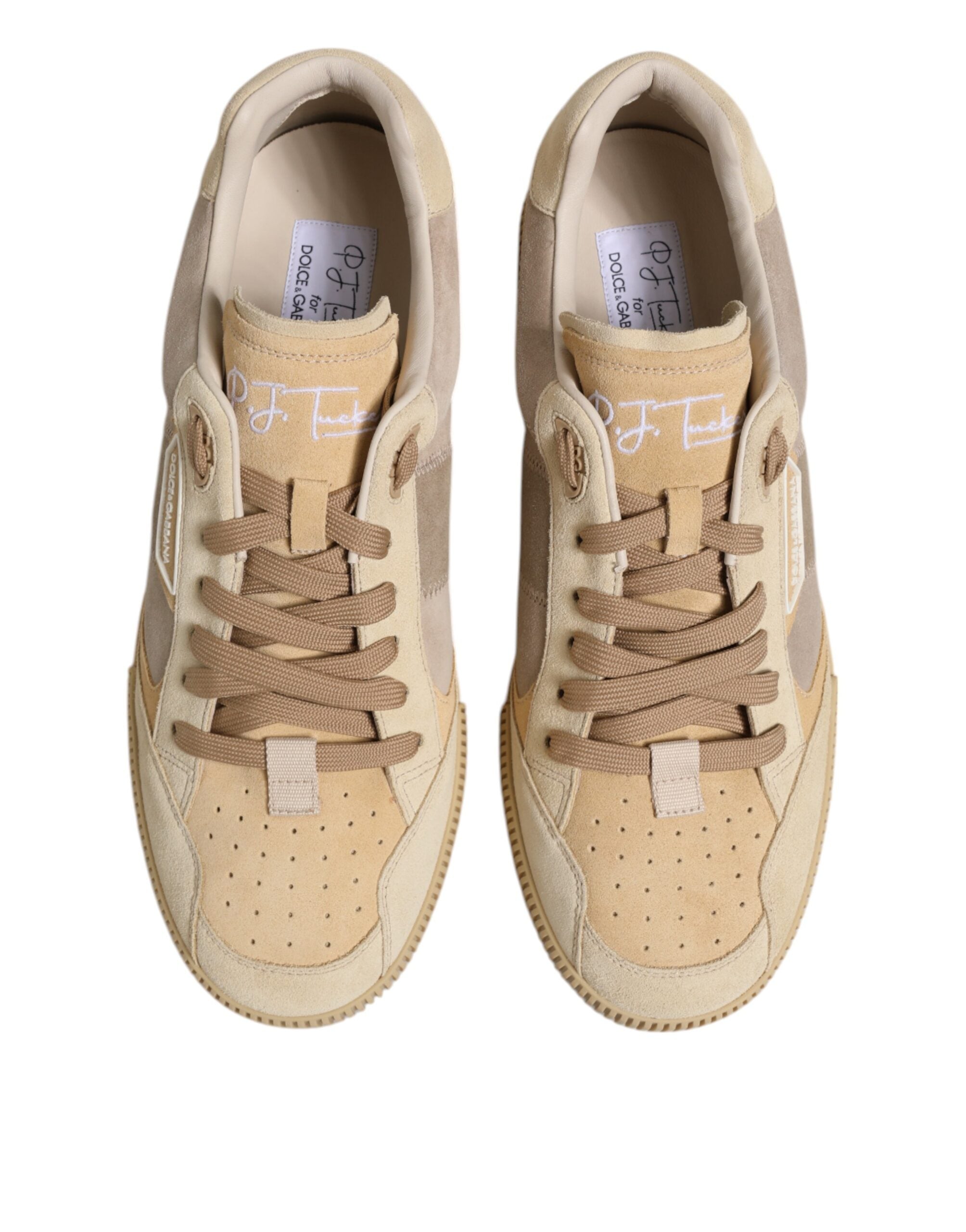 Beige Leather Low Top Lace Up Sneakers Shoes