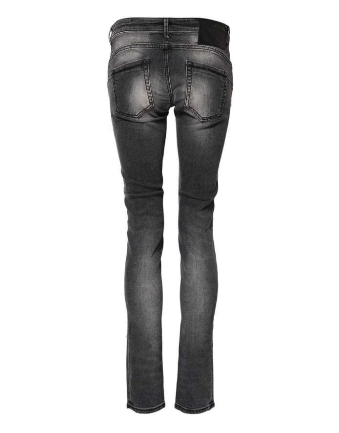 Dark Gray Cotton Slim Fit Denim Low Waist Denim Jeans