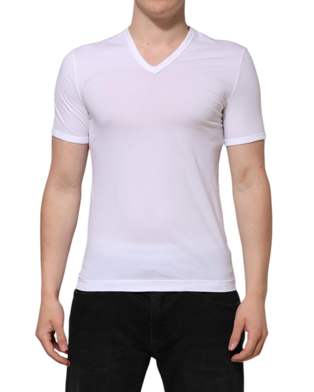 White Short Sleeves V-neck Underwear T-shirt