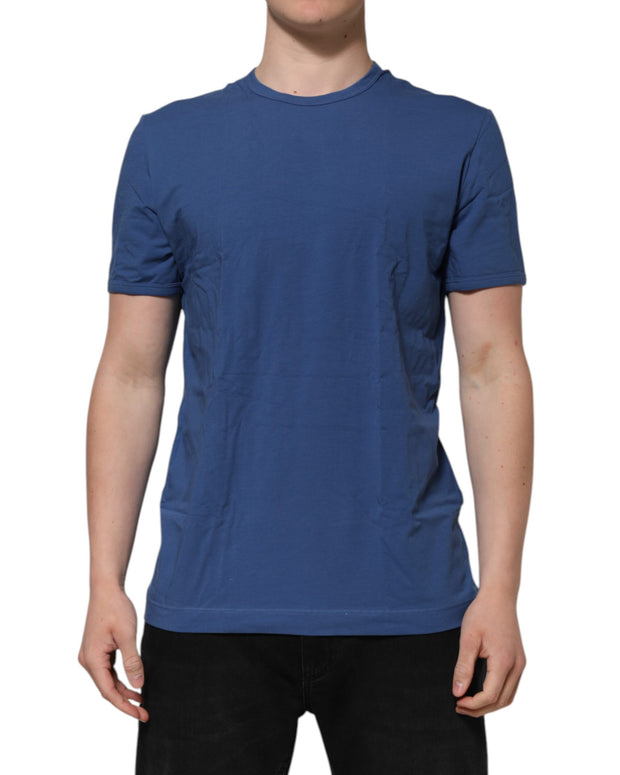 Blue Cotton Men Round Neck Underwear T-shirt