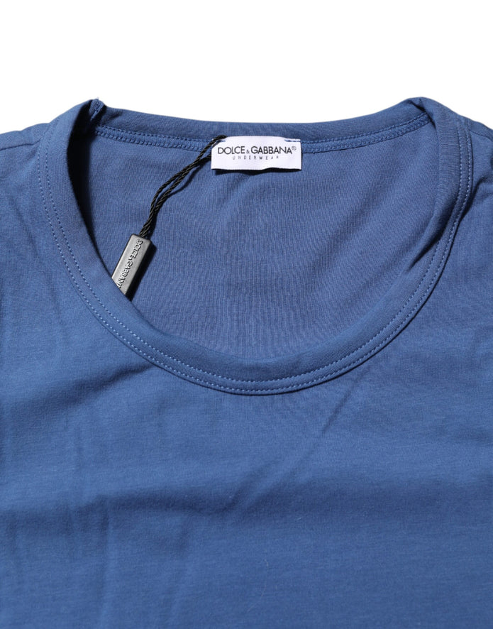 Blue Cotton Men Round Neck Underwear T-shirt