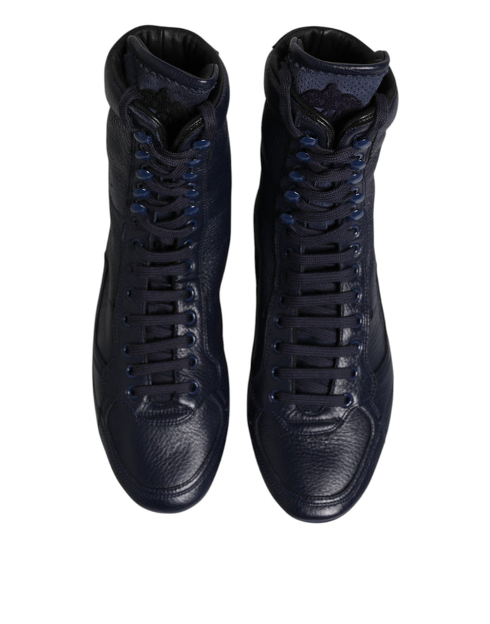 Dark Blue Leather KING High Top Sneakers Shoes