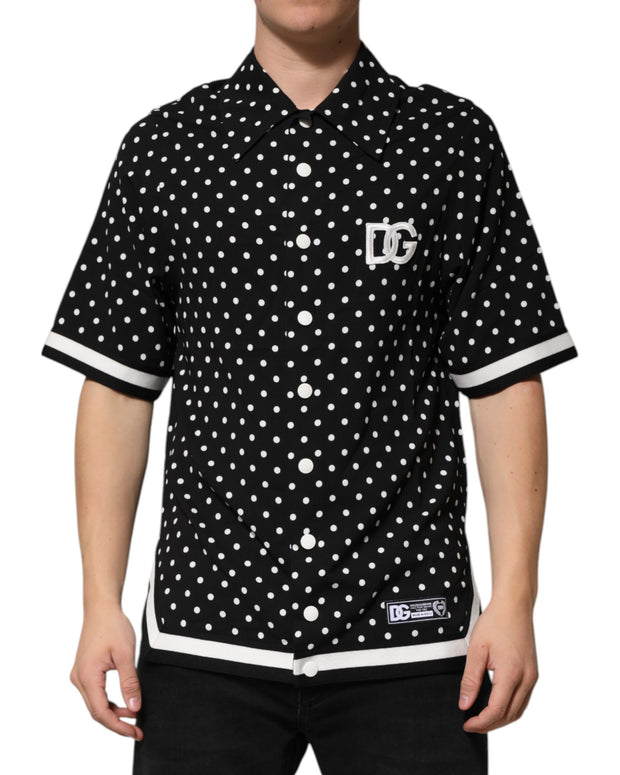 Black Polka Dot Short Sleeves Collared Polo T-shirt