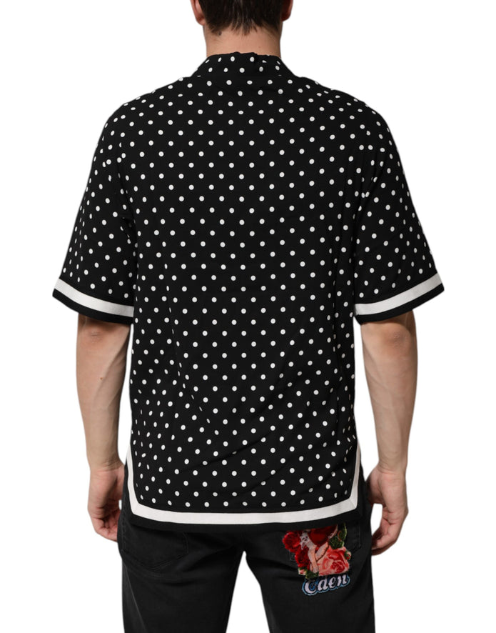 Black Polka Dot Short Sleeves Collared Polo T-shirt