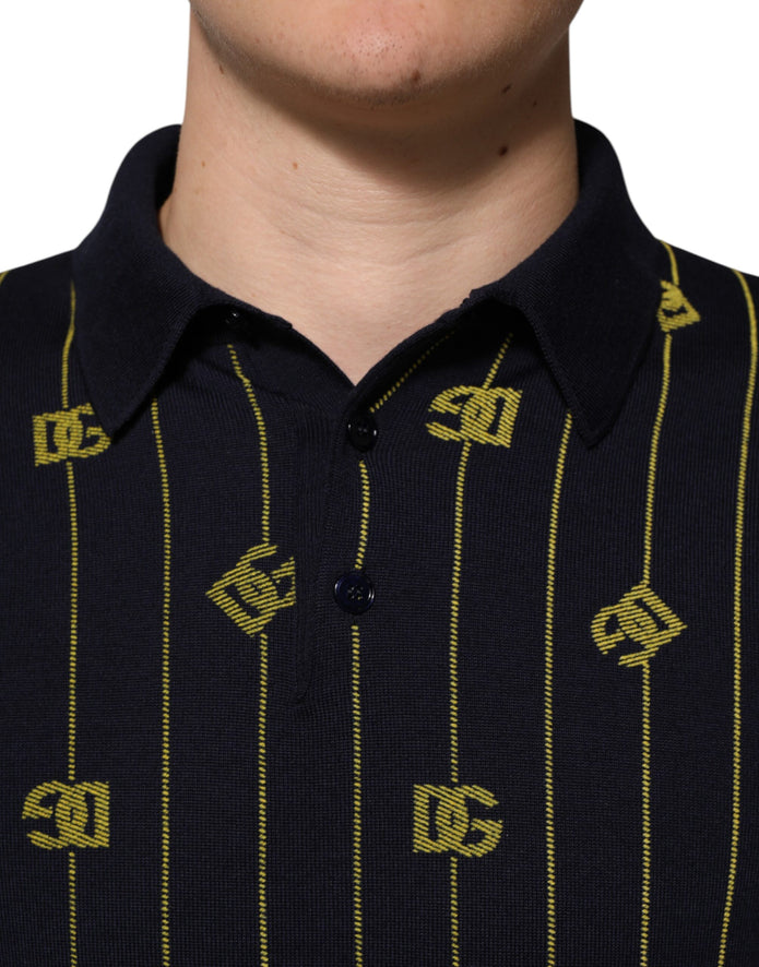 Black Logo Jacquard Knitted Polo Shirt T-shirt