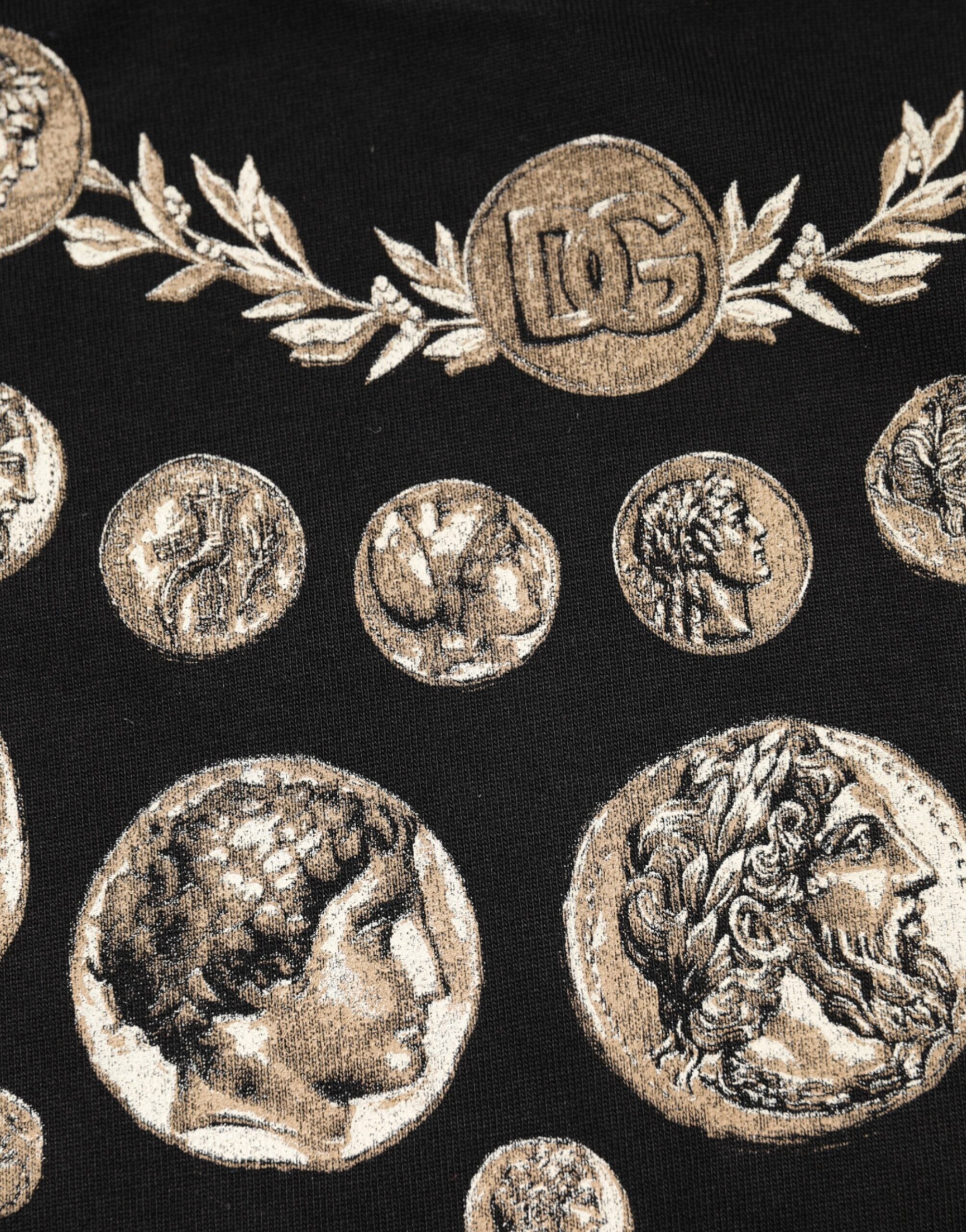 Black Coin Print Cotton Crew Neck T-shirt