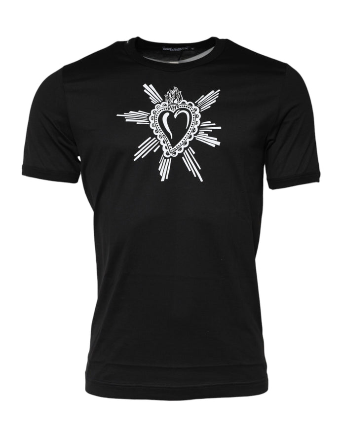 Black Sacred Heart Cotton Crew Neck T-shirt