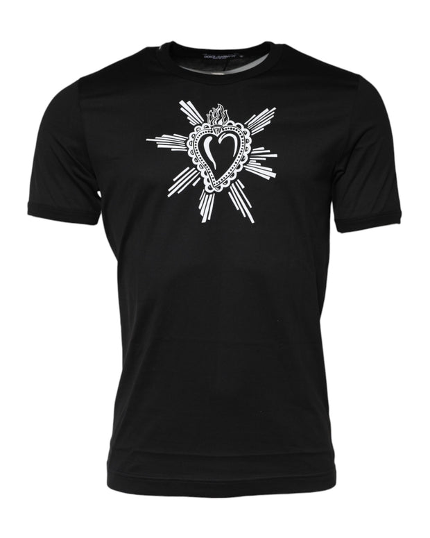 Black Sacred Heart Cotton Crew Neck T-shirt
