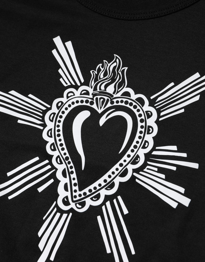 Black Sacred Heart Cotton Crew Neck T-shirt