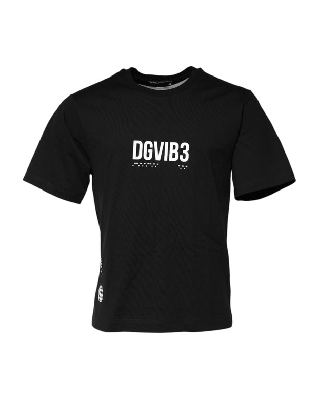 Black DG Vib3 Print Cotton Crew Neck T-shirt