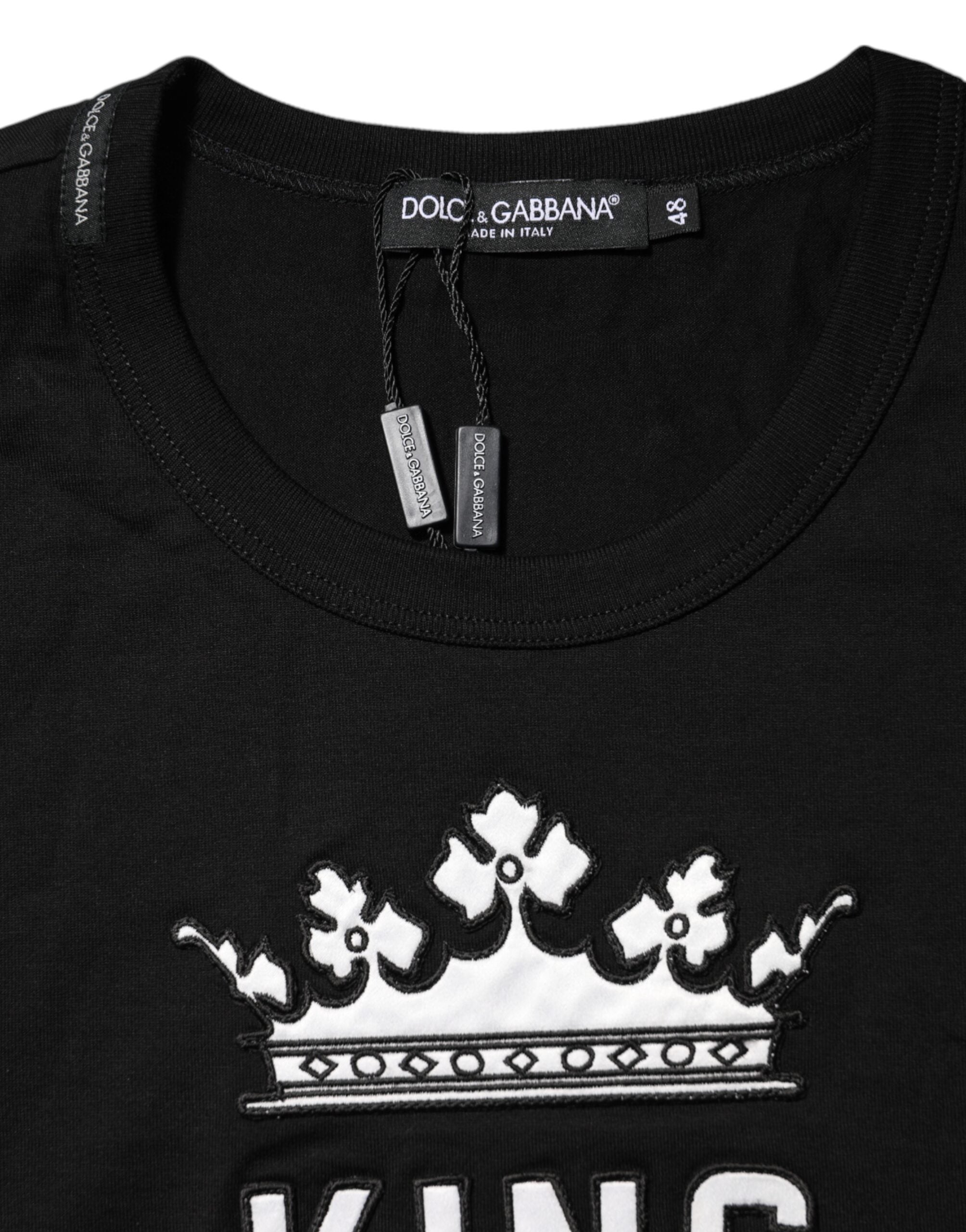 Black DG King Crown Cotton Crew Neck T-shirt