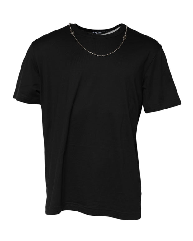 Black Chain Necklace Cotton Crewneck T-shirt