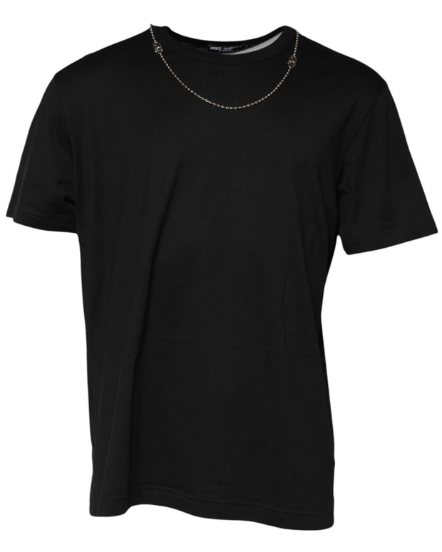 Black Chain Necklace Cotton Crewneck T-shirt