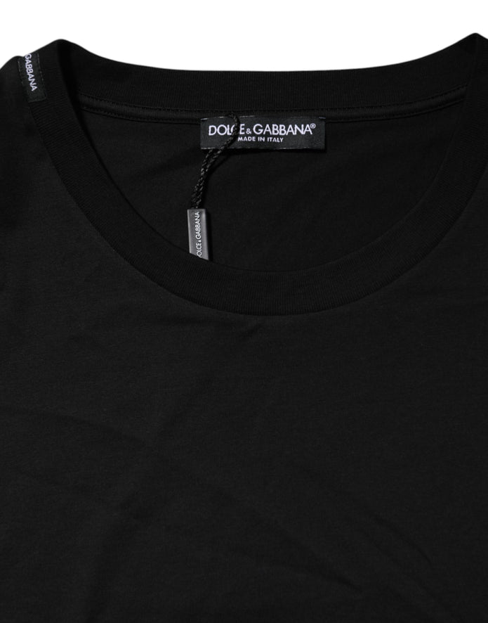Black Cotton Crew Neck Short Sleeves T-shirt