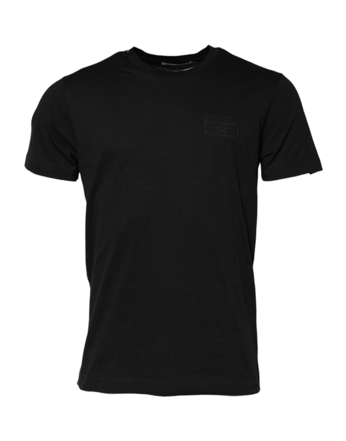 Black Logo Plaque Cotton Crew Neck T-shirt