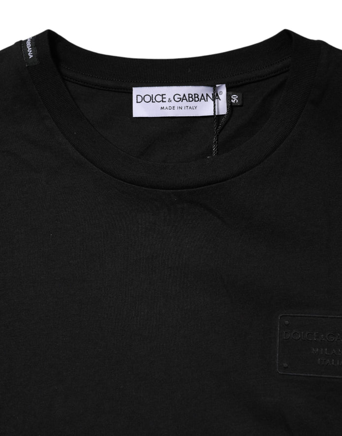 Black Logo Plaque Cotton Crew Neck T-shirt