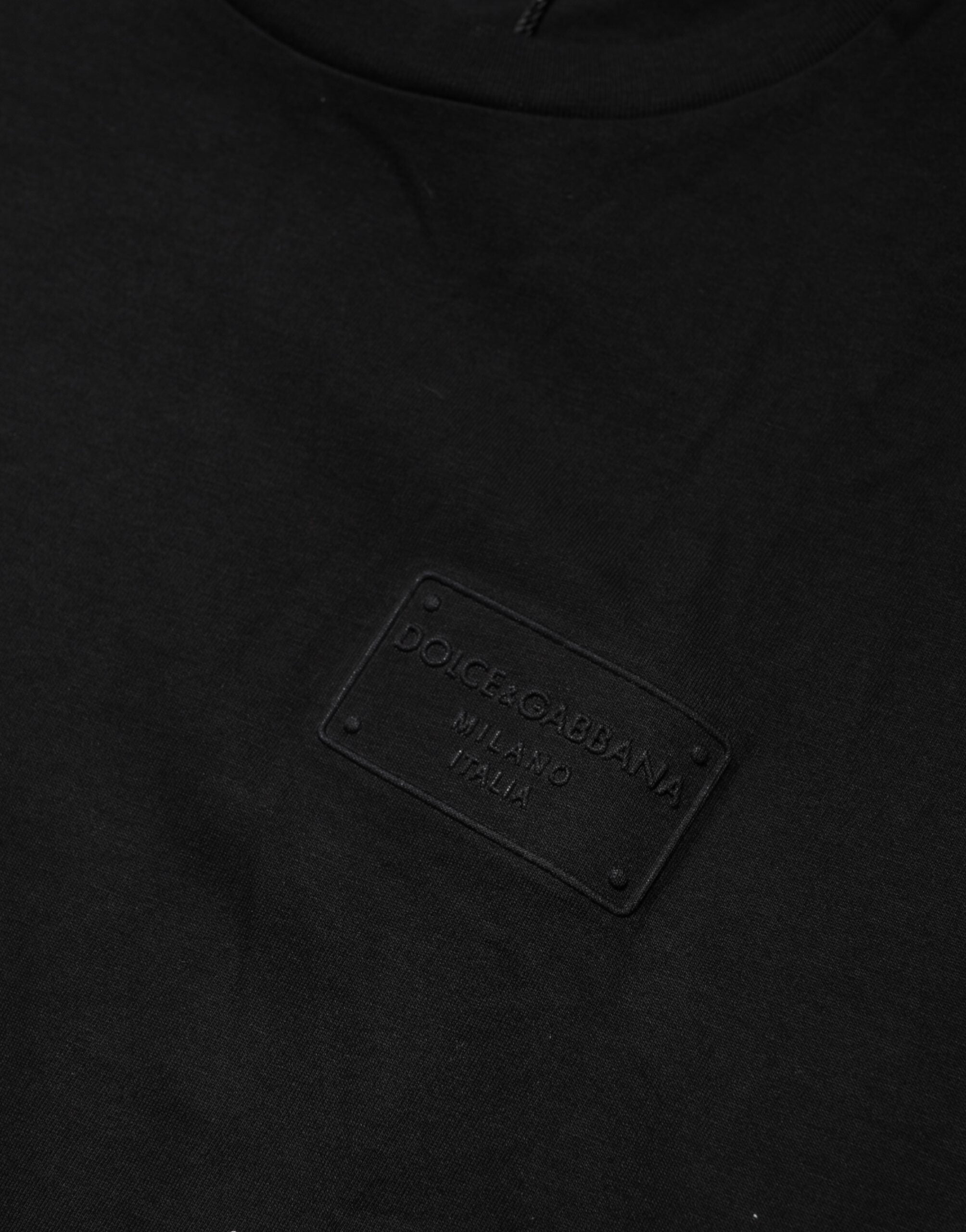 Black Logo Plaque Cotton Crew Neck T-shirt
