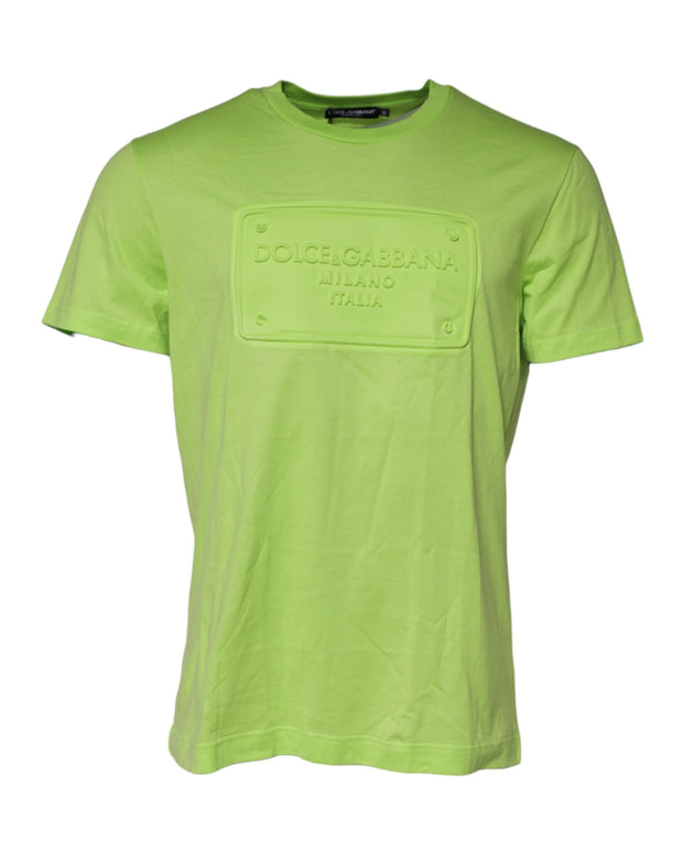 Green Embossed Logo Cotton Crew Neck T-shirt