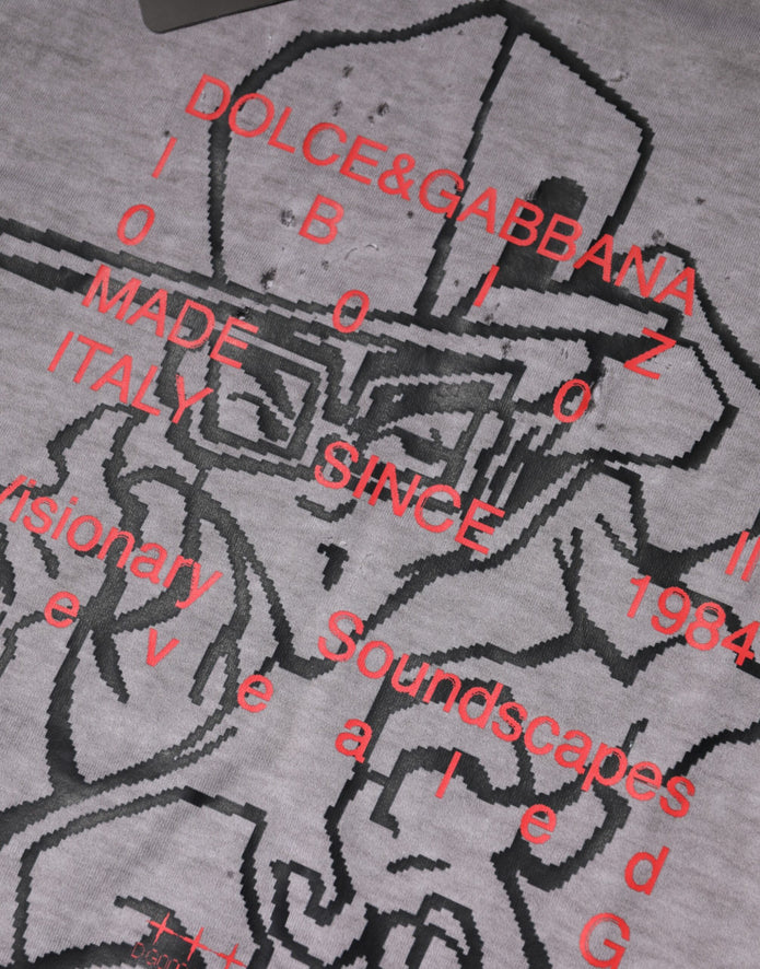 Gray Graphic Print Cotton Crew Neck T-shirt