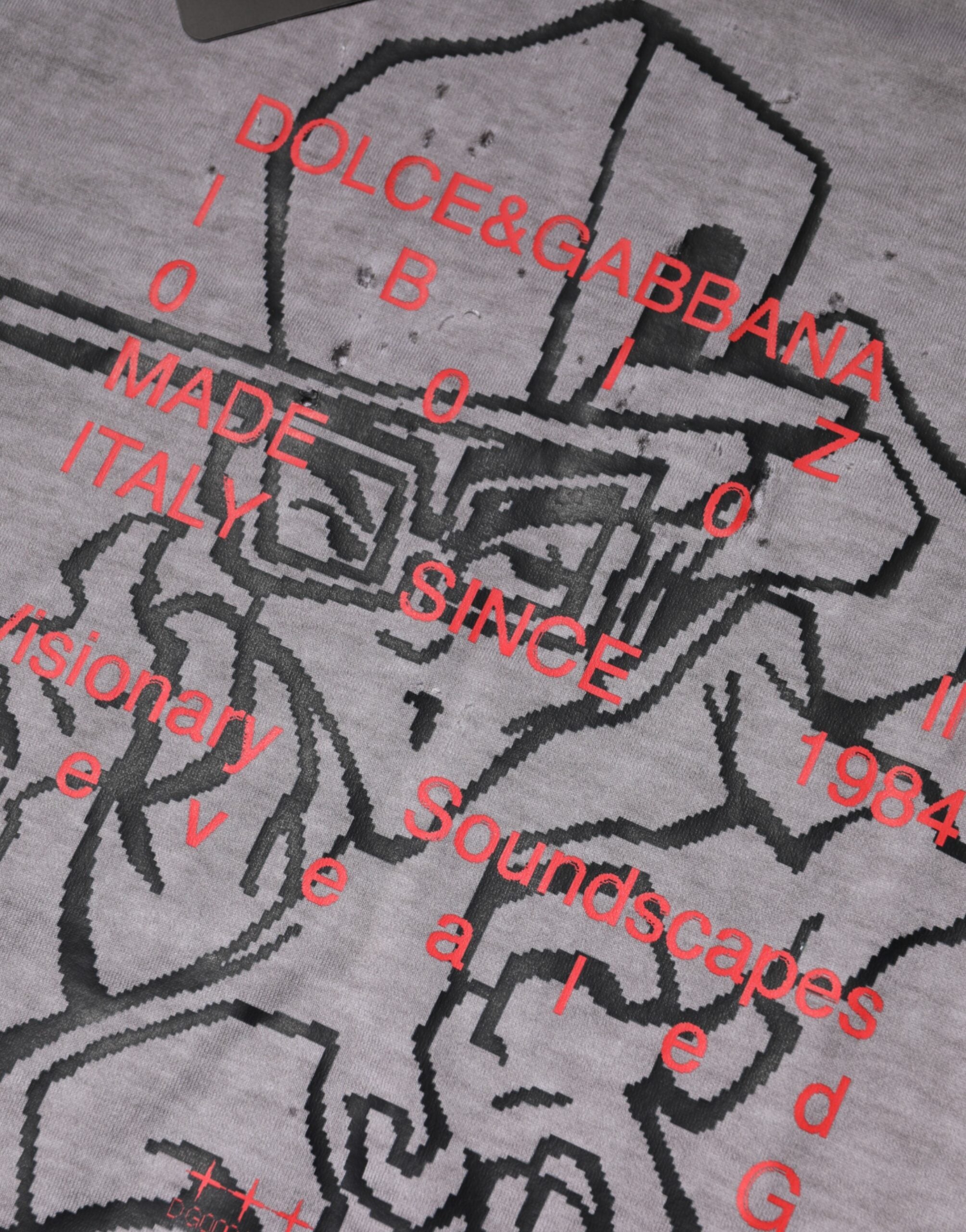 Gray Graphic Print Cotton Crew Neck T-shirt