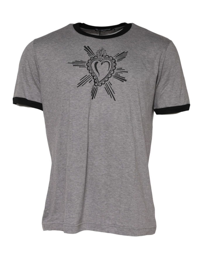 Gray Sacred Heart Cotton Crew Neck T-shirt