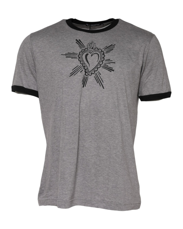 Gray Sacred Heart Cotton Crew Neck T-shirt