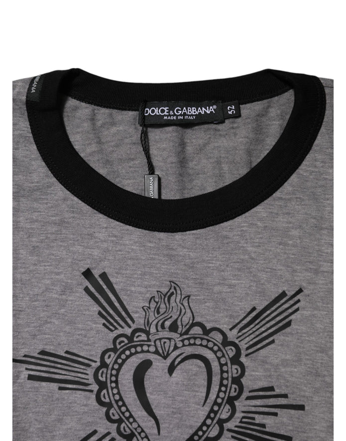 Gray Sacred Heart Cotton Crew Neck T-shirt