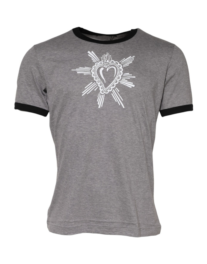 Gray Sacred Heart Cotton Crew Neck T-shirt